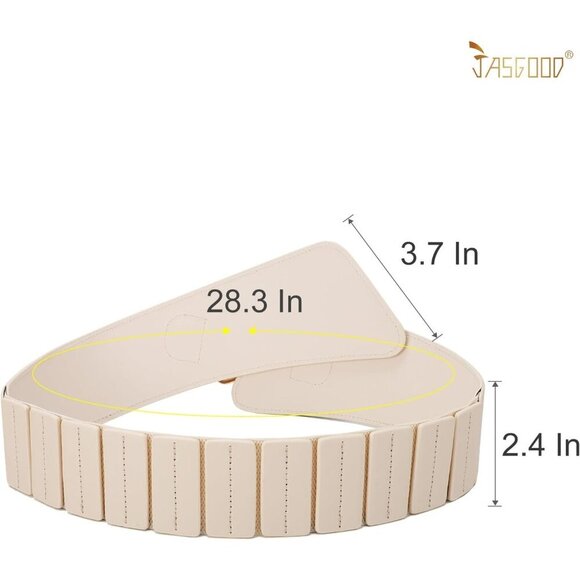 Women\'s Wide Elastic Stretch Waist Belt Adjustable Dress Belt Matte Beige Gold main image 2